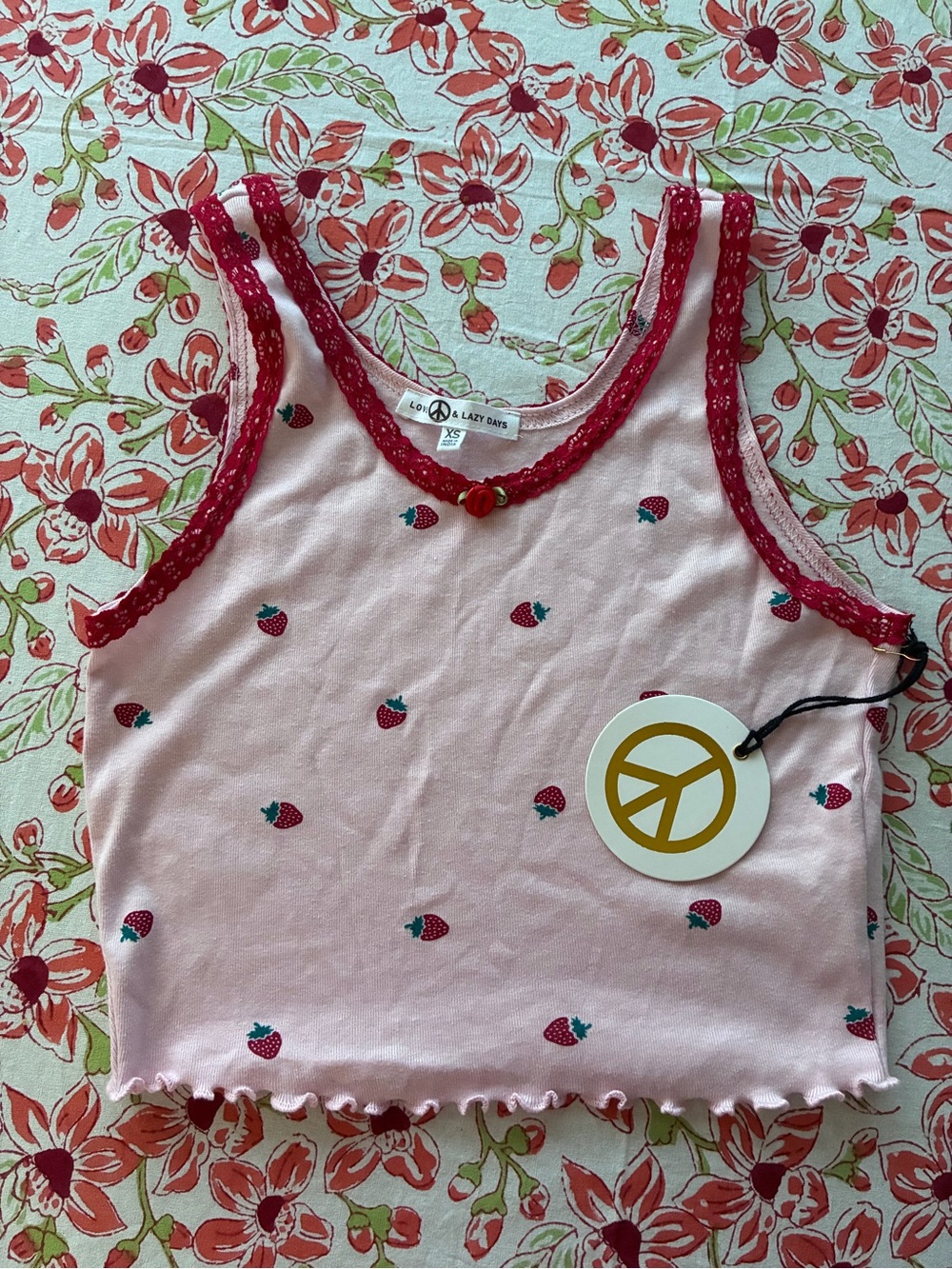 LPLD Pink Strawberry Print Tank Top NWT size XS